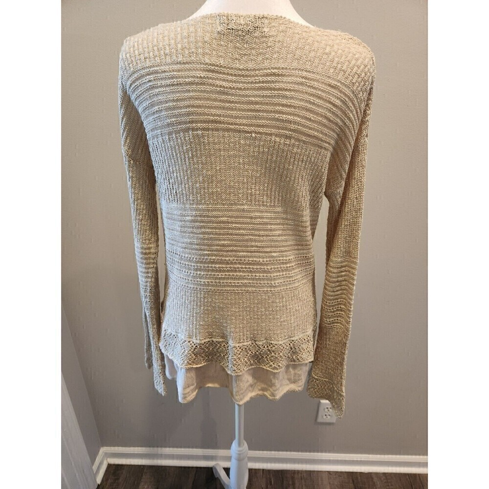 Knox Rose Lightweight Knit Sweater With Hem Accent Sz S Oatmeal - Picture 6 of 8
